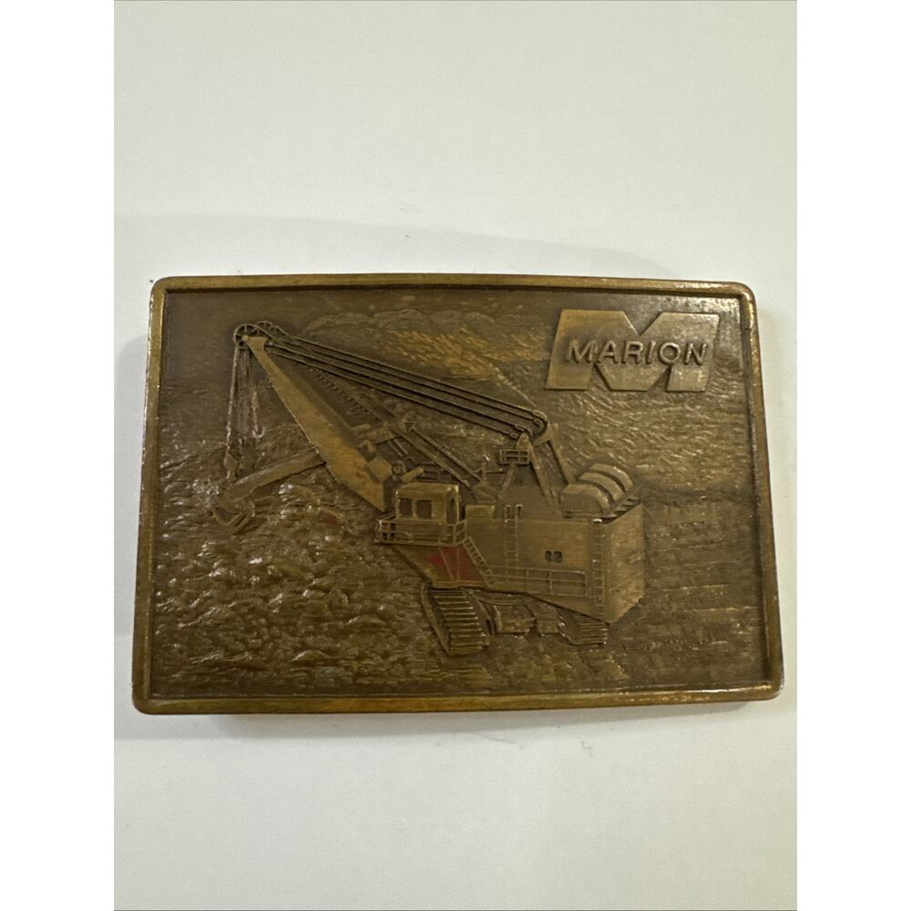 Vintage Marion Power Shovel Brass Belt Buckle Dragline Excavator Mining